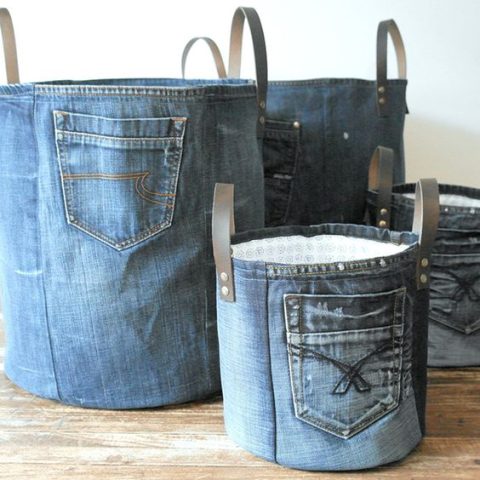 Porta-objeto feitos a partir daquela calça jeans que você não usa mais