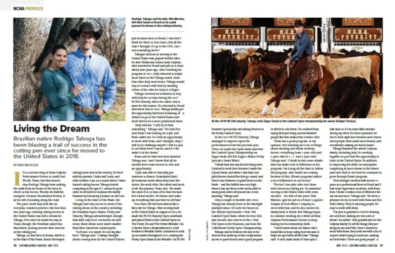 Trajetória de Rodrigo Taboga é destaque em publicação internacional Brasileiro teve sua história contada no NCHA Cutting Horse Chatter de maio de 2020
