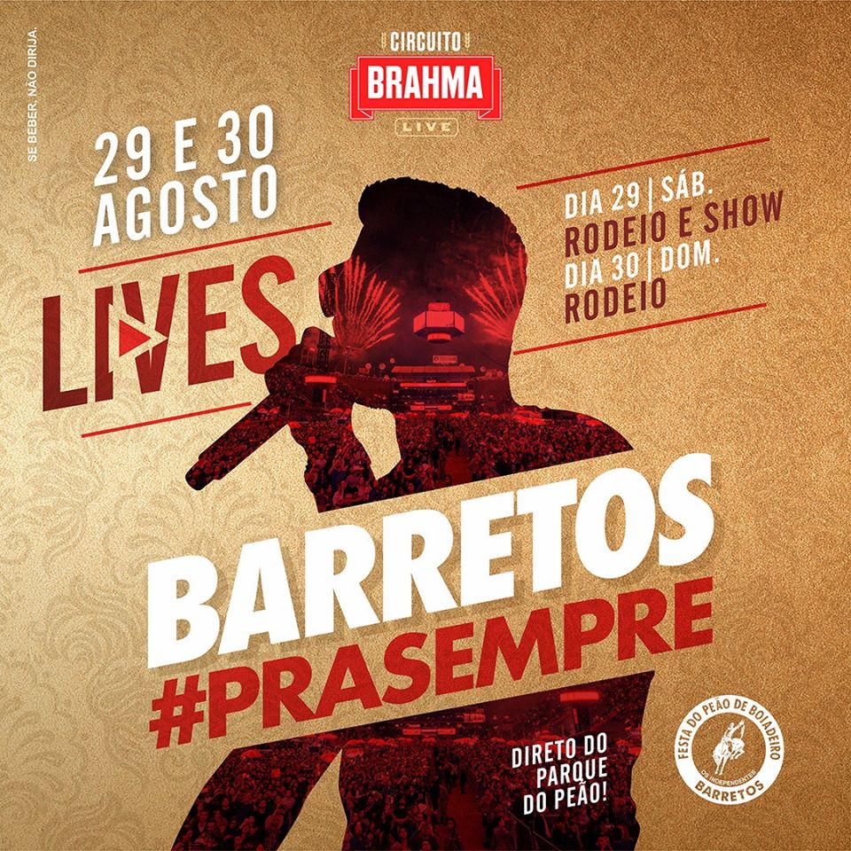 Barretão terá transmissão online nos dias 29 e 30 de agosto pelo canal do Youtube do evento - festadopeaodebarretos e ainda um show no dia 29 