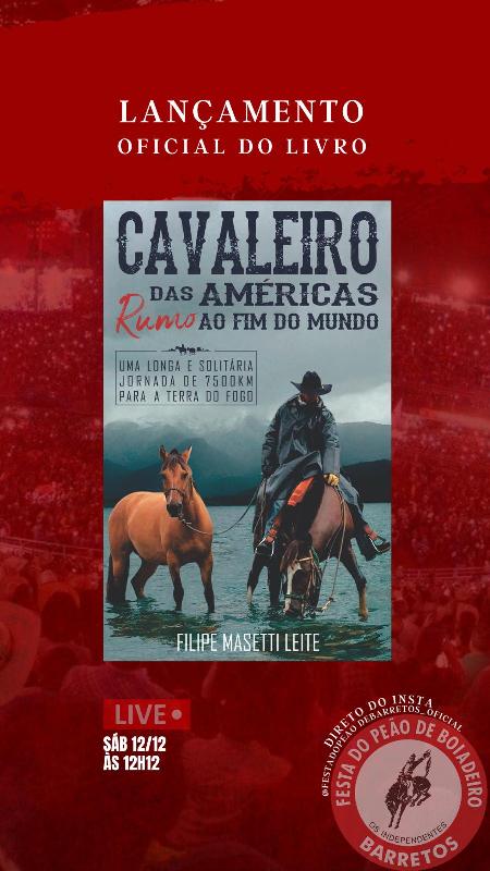 Por conta da pandemia, o lançamento do segundo livro do cavaleiro das américas será no dia 12 de dezembro, através do Instagram de Barretos