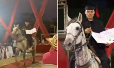 Jovem boliviano chega a cerimônia de formatura a cavalo