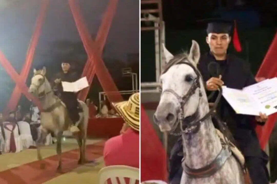 Jovem boliviano chega a cerimônia de formatura a cavalo