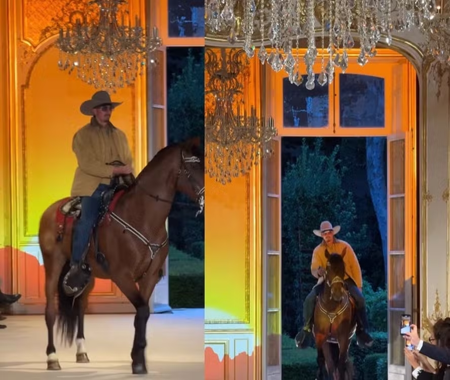 Post Malone estreia marca em Paris com desfile que teve entrada triunfal a cavalo