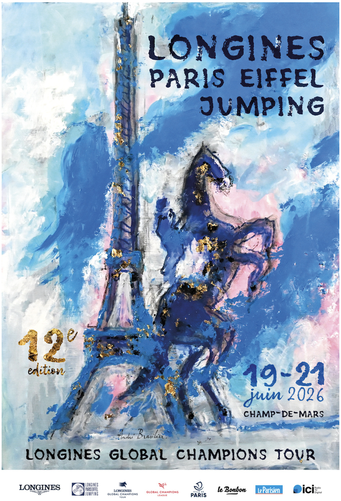 Arte e hipismo se encontram André Brasilier assina cartaz oficial do Paris Eiffel Jumping 2026